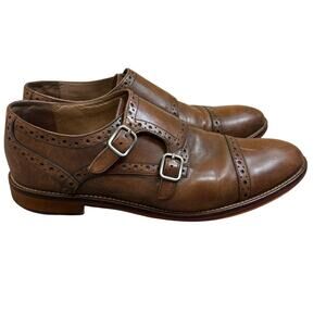 Johnston & Murphy Men's 9 Double Buckle Monk Strap Brown Leather Dress Shoes